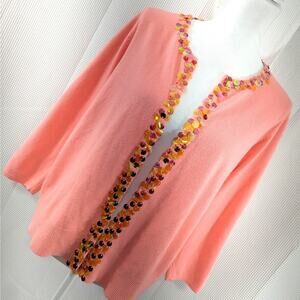 NWOT! RQT! BRIGHT CORAL/SALMON W/IRIDESCENT SEQUIN DETAIL CARDI SWEATER! SZ XL